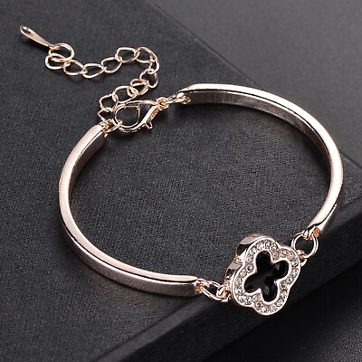 #ad 18k Rose Gold Plated Lucky Clover Bracelet Bangle Lucky Women#x27;s Fashion Jewelry $8.99