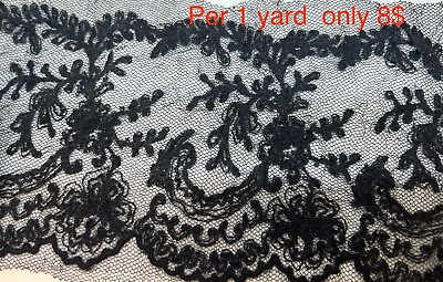 #ad Exquisite Black Floral Pattern Lace Fabric High Quality Elegant Design DIY $8.00