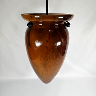 #ad Vintage Large 12quot; Amber Swirl Glass Pendant Light Fixture 1970s Hardwired 6 Aval $59.99