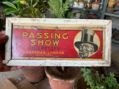 #ad Collectible 1900 Vintage Passing Show Cigarette Adv. Litho Tin Sign Board Framed $160.30