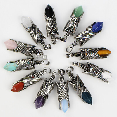 #ad 12pcs Mixed Stone Gemstone Angel Wing Pendant Beads Reiki Chakra Healing Amulet $33.99