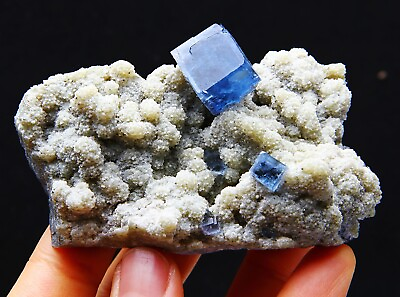 #ad 284 g Natural cube Blue Phantom fluorite specimen display China $135.00