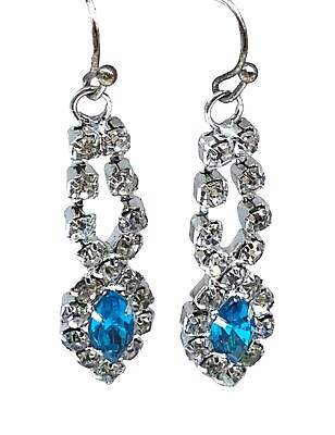 Vintage Earrings Jewelry Estate Silver Tone Pierced Rhinestone $8.99