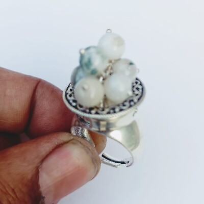 #ad Waite Jade Gemstone Poison Ring 925 Sterling Silver Handmade Ring S Adjustable $19.99
