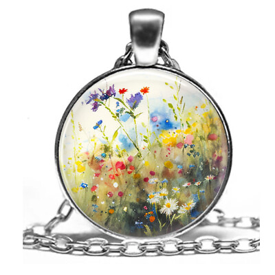 #ad Field of Wild Flowers Gardening Lovers Gift Pendant Necklace Handcrafted Jewelry $15.95