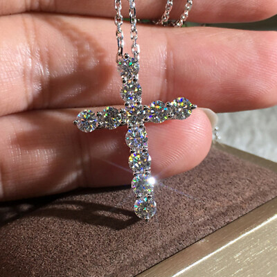 #ad Gorgeous Cross 925 Silver Necklace Pendant Women Cubic Zircon Wedding Jewelry $2.09