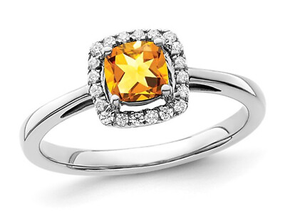 #ad 7 10 Carat ctw Citrine Halo Ring Sterling Silver with Diamonds $89.95