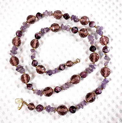 #ad Miriam Haskell Signed Necklace Amethyst Polished Stone Cut Glass Bead Vintage $150.00