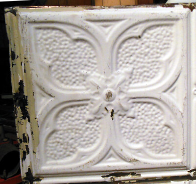 #ad SALE Antique Victorian Ceiling Tin Tile Gothic Quatrefoil Flower Cottage Chic $23.89