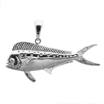 #ad 10.0g Sterling Silver MAHI MAHI FISH 3D 3 Dimensional Solid Pendant Made USA $49.99