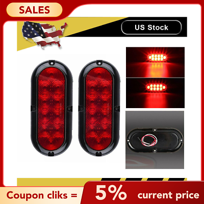 #ad 2x 10 LED Red 6.5quot; Oval Stop Turn Brake Reverse Tail Marker Light Surface Mount $13.84