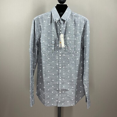 #ad NEW Original Penguin Blue White Stripe Floral Button Up Shirt Mens Small $29.99