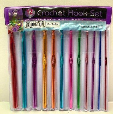 #ad Crochet Hook Sterling Sewing OS162 Multicolor Aluminum Set of 12 Sizes:2mm 8mm $14.95