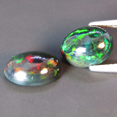 #ad 3.40CtS Ethiopian Natural Color Play Black Opal Oval Matching pair Gem $43.99