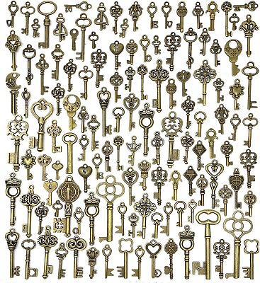 #ad Lot Of 125 Vintage Style Antique Skeleton Furniture Cabinet Old Lock Keys Jewelr $11.99