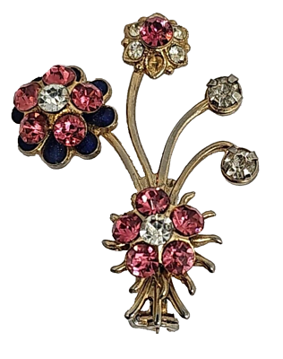 #ad VTG Brooch Rhinestone Pin Flower Clear Stones Silvertone Unique Small $15.96