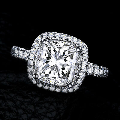 #ad 6.00 Ct Cushion Simulated Diamond Halo Engagement Ring SterlingSz 8 $106.94