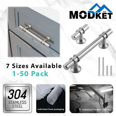 #ad Brushed Nickel Modern Round Cabinet Handles Bar Pulls Knobs Kitchen Hardware $167.30