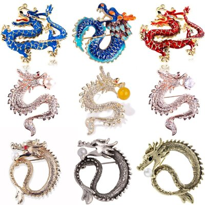 #ad Retro Crystal Enamel Dragon Brooch Pin Women Men Costume Jewelry Party Gifts Hot AU $4.66