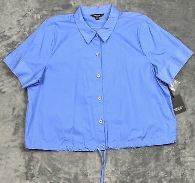 #ad NWT $48 Simply Vera Vera Wang Shirt Womens 2XL Blue Solid Button Up Drawcord $22.49