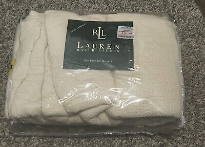 #ad Ralph Lauren Classic Weave White Twin Bed Blanket 66 X 90 Cotton USA Vintage $59.99