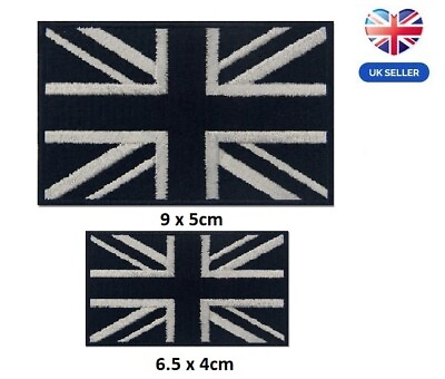 #ad Embroidered Union Jack British Patch Iron On Sew On Black UK Flag Badge 2 sizes GBP 3.99