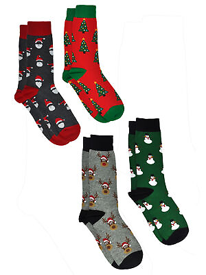 #ad Men#x27;s Christmas Socks Santa Claus Trees Snowmen Reindeer Size 10 13 4 Pair Set $18.99