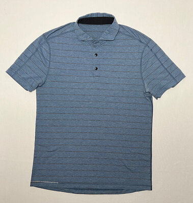 #ad Lululemon Mens L Evolution Polo Shirt Gray Stretch Blue Athletic $29.99