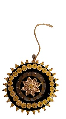 #ad Vintage Handmade Black Velvet Beaded Embellished Christmas Ornament Push Pin $19.99