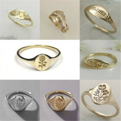 #ad 2020 Women’s Silver Gold Ring Engraved Flower Ring Bride Wedding Rings Size 6 10 C $3.59
