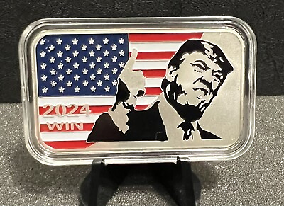 #ad 2024 Trump Enameled 1 Oz Silver Art Bar .999 FS American Flag FJB Brandon 🇺🇸 $64.95