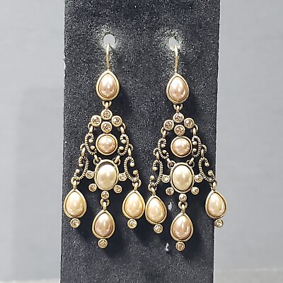 #ad Liz Claiborne Chandelier Earrings Gold Tone Modernist Boho Pierced 2.5quot; $12.99