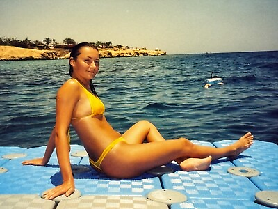 #ad 2000s Vintage Photo Pretty Young Woman Cunning Look Female Bikini Beach $14.50
