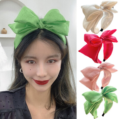 #ad Women Oversized Bow Headband Wide Brimmed Head Hoop Solid Color Hairband $4.46