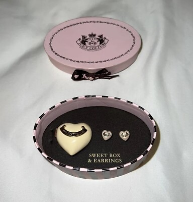 #ad juicy couture stud pearl heart earrings set with white enamel case sweet box $69.99