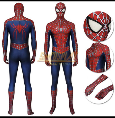 #ad Spider Man Superhero Adult Spandex 2 Piece Costume Mask and Bodysuit Cosplay $12.98