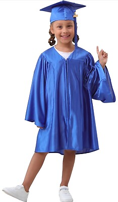 #ad Kids Unisex Graduation Gown Size M Blue Cap and Tassel $14.24