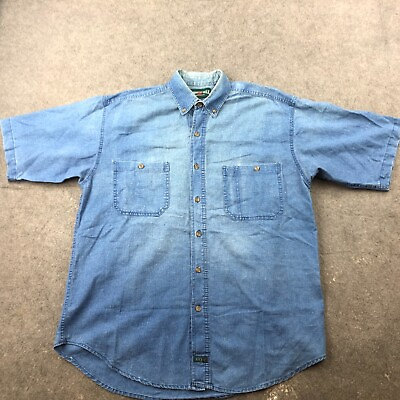 #ad Vintage American Eagle Shirt Men Large Blue Denim Short Sleeve Linen Cotton $19.71