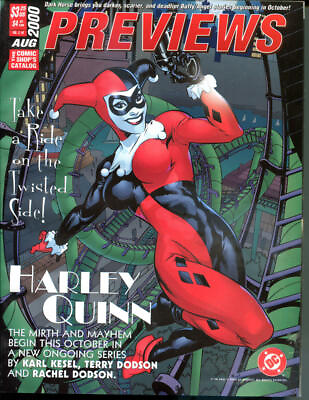 #ad PREVIEWS Aug 2000 w HARLEY QUINN VF NM Femme Fatale more HQ in store HTF $39.99