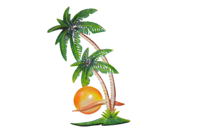#ad 25quot; Metal Palm Tree with Coconuts Sunset Coastal Nautical Tropical Island $29.94
