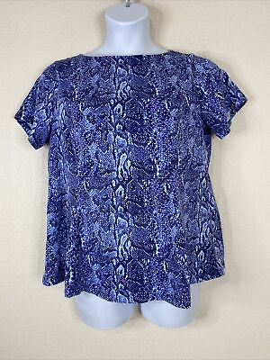 #ad D amp; Co Womens Size LP Blue Snakeskin Boat Neck T shirt Short Sleeve $6.64