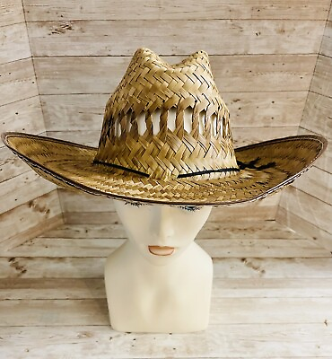 #ad Mexican Palm Leaf Straw COWBOY Wide Brim Hat Light Tan Sombrero Vaquera De Palma $28.00