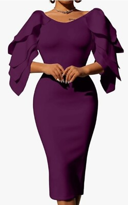 #ad DAAWENXI Women#x27;s Elegant Ruffle Off The Shoulder Zipper Empire Midi XXL $22.00