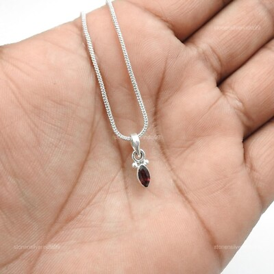 #ad Natural Garnet Gemstone Pendant Ethnic 925 Sterling Silver Indian Jewelry W89 $11.88