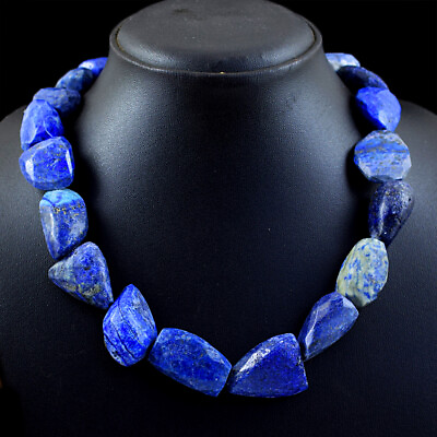 #ad 875.00 Cts Natural Untreated Blue Lapis Lazuli Faceted Beads Necklace NK 53E113 $48.75