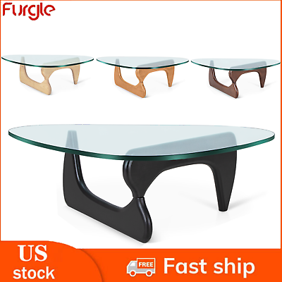 #ad Noguchi Style Coffee Table 20mm Triangle Glass Premium Solid Walnut Wood Base $439.00
