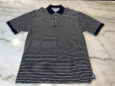 #ad Tommy Hilfiger Mens Shirt Large Buzz Off Insect Repellent Polo Blue White Stripe $8.98