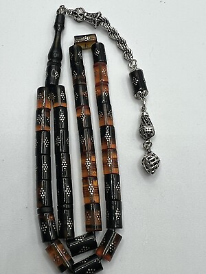 #ad Special Collectible Fire Amber Kehribar Misbaha Islamic Beads silver inlaid $100.00