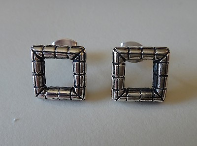 #ad 11mm square Sterling Silver Design around open center Studs Earrings $28.99