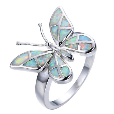 #ad 925 Silver White Fire Opal Butterfly Ring Bride Wedding Luxury Royal Jewelry C $3.49